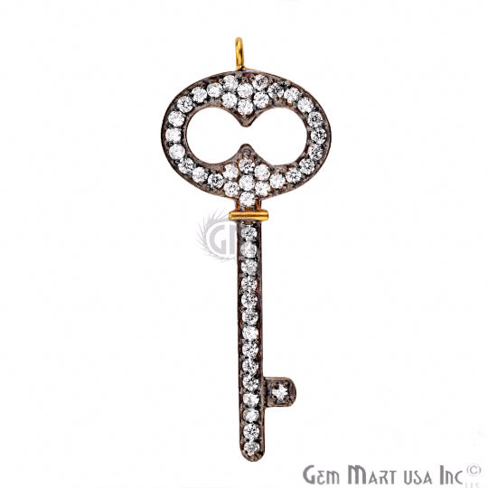 Cubic Zircon Pave 'Fancy Key' Gold Vermeil Charm For Bracelet & Pendants - GemMartUSA
