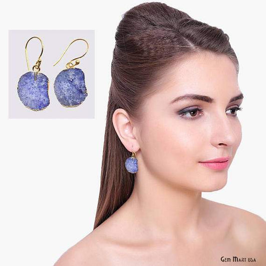 Geode Druzy Dangle Earrings, 22k Gold Electroplated Hook Earrings (DPER-90417) - GemMartUSA (754797805615)