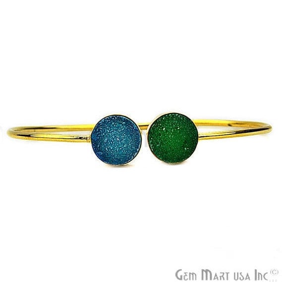 Elegant Adjustable Double Druzy Gemstone Gold Plated Stacking Bangle Bracelet - GemMartUSA (754970951727)