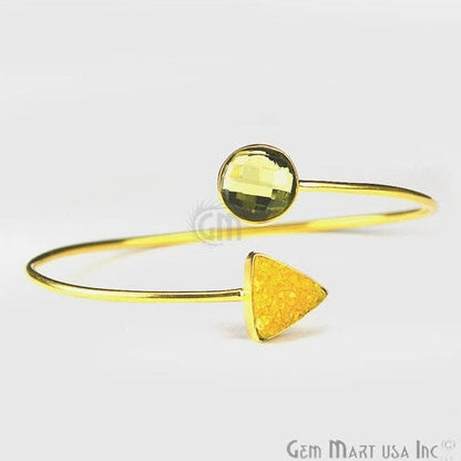 Lemon Topaz & Yellow Druzy Handmade Adjustable Gold Plated Bangle Bracelet - GemMartUSA (754971574319)