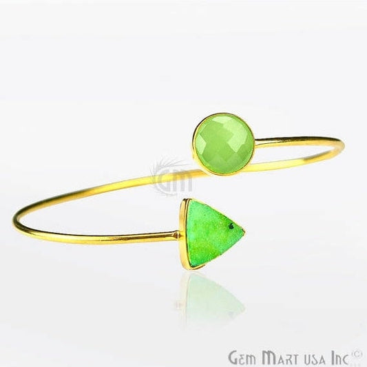 Green Chalcedony With Green Druzy Adjustable Gold Plated Bangle Bracelet - GemMartUSA (754972262447)