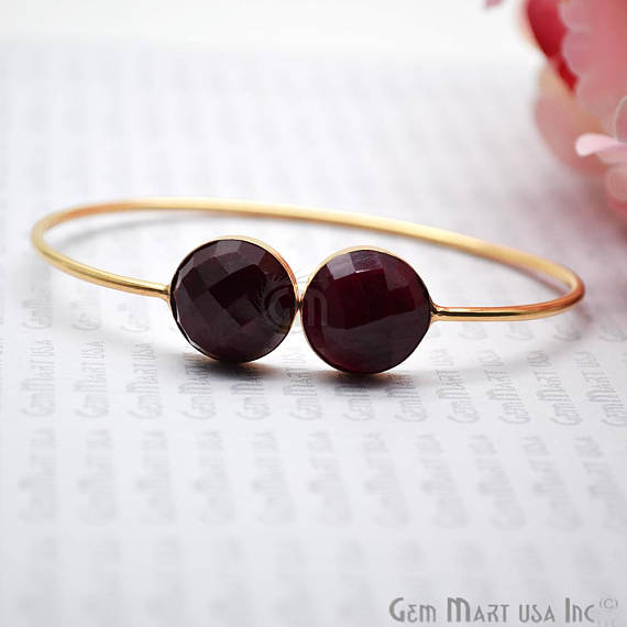 Ruby 14mm Round Shape Adjustable Interlock Gold Plated Stacking Bangle Bracelet - GemMartUSA