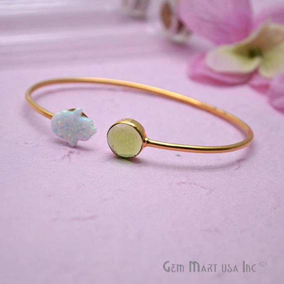 Peridot & Opal Handmade Adjustable Interlock Gold Plated Stacking Bangle Bracelet - GemMartUSA