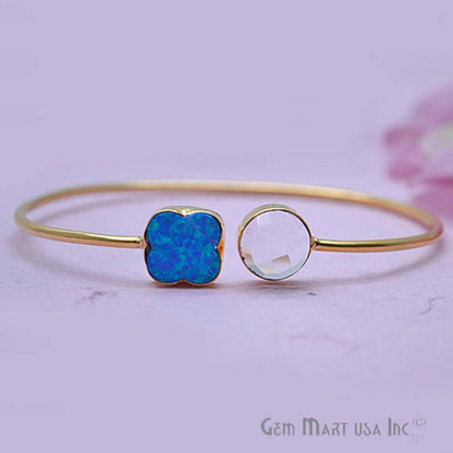 Crystal & Opal Handmade Adjustable Interlock Gold Plated Stacking Bangle Bracelet - GemMartUSA