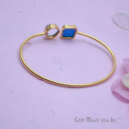 Crystal & Opal Handmade Adjustable Interlock Gold Plated Stacking Bangle Bracelet - GemMartUSA