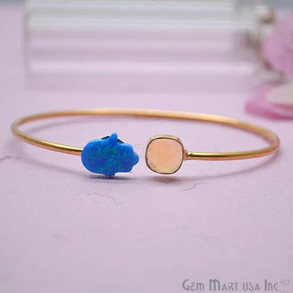 Citrine & Opal Handmade Adjustable Interlock Gold Plated Stacking Bangle Bracelet - GemMartUSA