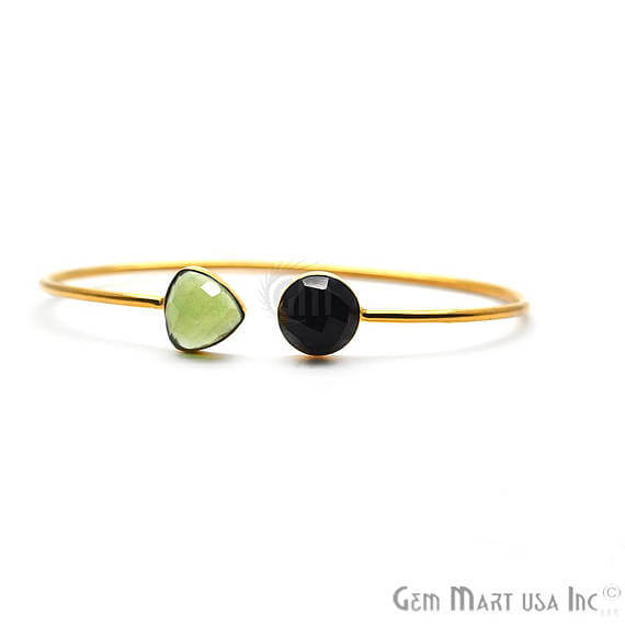 Green Chalcedony & Black Onyx AdjustaBle Gold Plated Stacking Bangle Bracelet - GemMartUSA