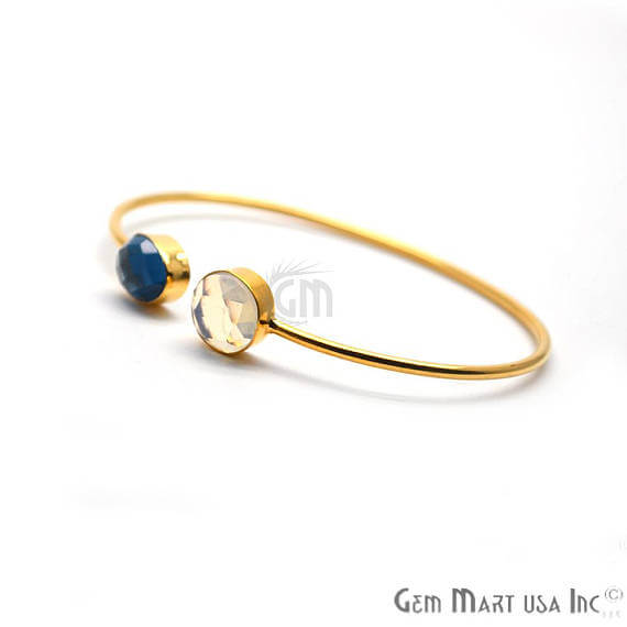 White opal & Iolite Handmade AdjustaBle Gold Plated Stacking Bangle Bracelet - GemMartUSA