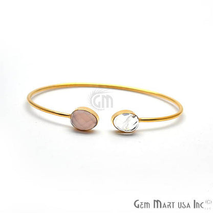 Crystal & Rose chalcedony Handmade AdjustaBle Gold Plated Stacking Bangle Bracelet - GemMartUSA