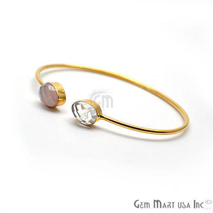 Crystal & Rose chalcedony Handmade AdjustaBle Gold Plated Stacking Bangle Bracelet - GemMartUSA