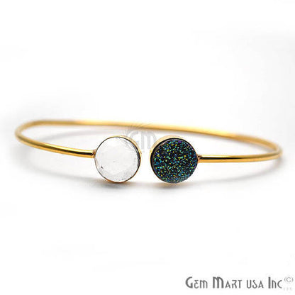 Crystal & Green Druzy Handmade AdjustaBle Gold Plated Stacking Bangle Bracelet - GemMartUSA