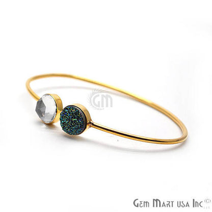 Crystal & Green Druzy Handmade AdjustaBle Gold Plated Stacking Bangle Bracelet - GemMartUSA