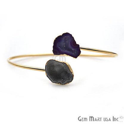 Gold Electroplated Adjustable Double Geode Druzy Stacking Bangle Bracelet - GemMartUSA