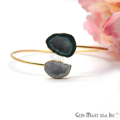 Gold Electroplated Adjustable Double Geode Druzy Stacking Bangle Bracelet - GemMartUSA