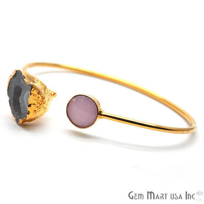 Gold Electroplated Adjustable Gemstone with Geode Druzy Stacking Bangle Bracelet - GemMartUSA