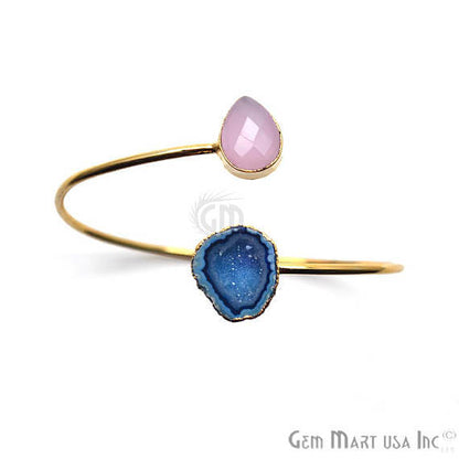 Gold Electroplated Adjustable Gemstone with Geode Druzy Stacking Bangle Bracelet - GemMartUSA