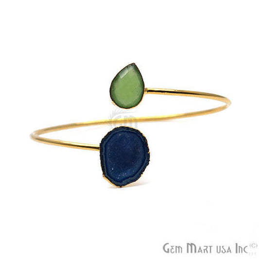 Gold Electroplated Adjustable Gemstone with Geode Druzy Stacking Bangle Bracelet - GemMartUSA