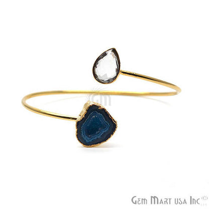 Gold Electroplated Adjustable Gemstone with Geode Druzy Stacking Bangle Bracelet - GemMartUSA