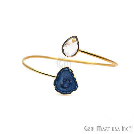 Gold Electroplated Adjustable Gemstone with Geode Druzy Stacking Bangle Bracelet - GemMartUSA