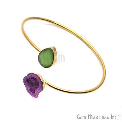 Gold Electroplated Adjustable Gemstone with Geode Druzy Stacking Bangle Bracelet - GemMartUSA