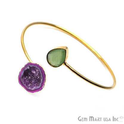 Gold Electroplated Adjustable Gemstone with Geode Druzy Stacking Bangle Bracelet - GemMartUSA