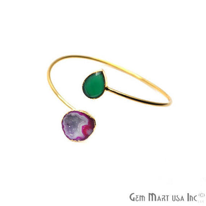 Gold Electroplated Adjustable Gemstone with Geode Druzy Stacking Bangle Bracelet - GemMartUSA