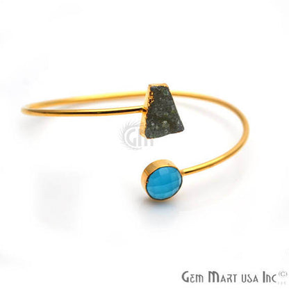 Gold Electroplated Adjustable Gemstone with Druzy Stacking Bangle Bracelet - GemMartUSA