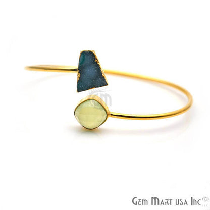 Gemstone With Druzy Gold Edged Adjustable Stacking Bangle Bracelet