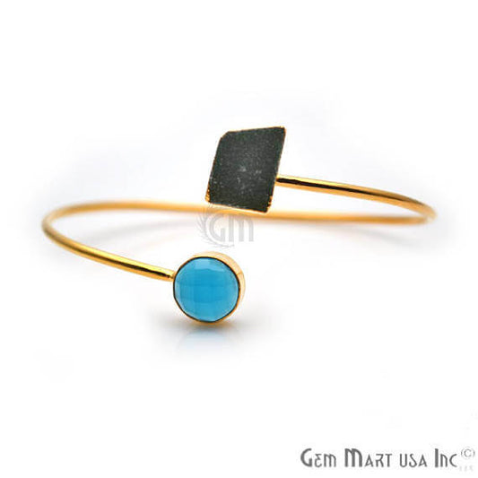 Gold Electroplated Adjustable Gemstone with Druzy Stacking Bangle Bracelet - GemMartUSA