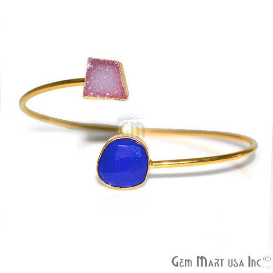 Gold Electroplated Adjustable Gemstone with Druzy Stacking Bangle Bracelet - GemMartUSA