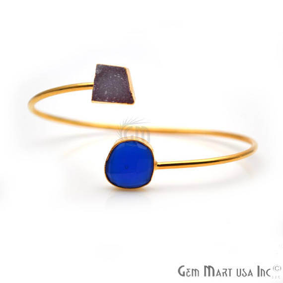 Gold Electroplated Adjustable Gemstone with Druzy Stacking Bangle Bracelet - GemMartUSA