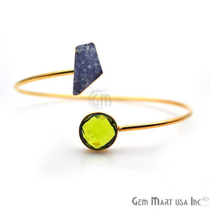 Gold Electroplated Adjustable Gemstone with Druzy Stacking Bangle Bracelet - GemMartUSA