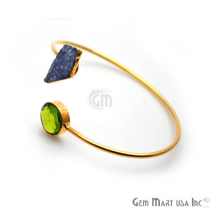 Gold Electroplated Adjustable Gemstone with Druzy Stacking Bangle Bracelet - GemMartUSA