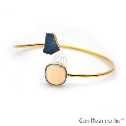 Gold Electroplated Adjustable Gemstone with Druzy Stacking Bangle Bracelet - GemMartUSA