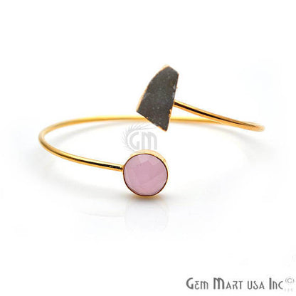 Gemstone With Druzy Gold Edged Adjustable Stacking Bangle Bracelet