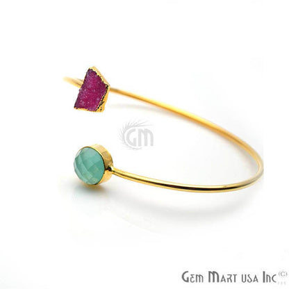 Gold Electroplated Adjustable Gemstone with Druzy Stacking Bangle Bracelet - GemMartUSA