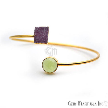 Gold Electroplated Adjustable Gemstone with Druzy Stacking Bangle Bracelet - GemMartUSA