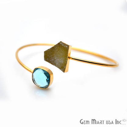 Gold Electroplated Adjustable Gemstone with Druzy Stacking Bangle Bracelet - GemMartUSA