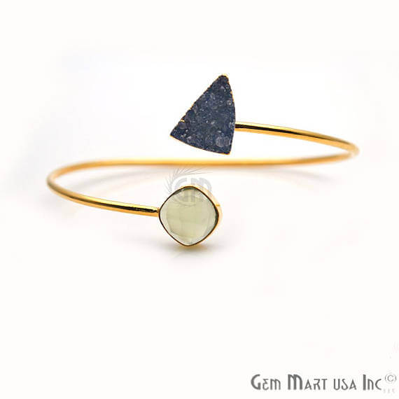 Gold Electroplated Adjustable Gemstone with Druzy Stacking Bangle Bracelet - GemMartUSA