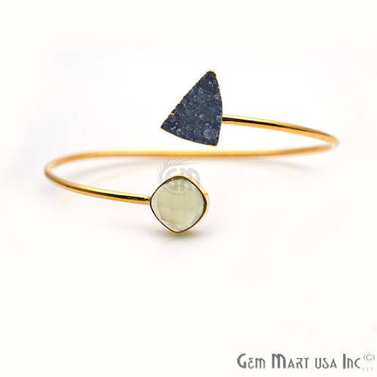 Gold Electroplated Adjustable Gemstone with Druzy Stacking Bangle Bracelet - GemMartUSA