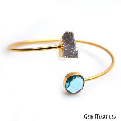 Gold Electroplated Adjustable Gemstone with Druzy Stacking Bangle Bracelet - GemMartUSA