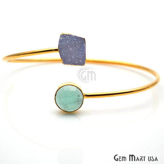 Gold Electroplated Adjustable Gemstone with Druzy Stacking Bangle Bracelet - GemMartUSA