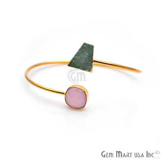 Gold Electroplated Adjustable Gemstone with Druzy Stacking Bangle Bracelet - GemMartUSA