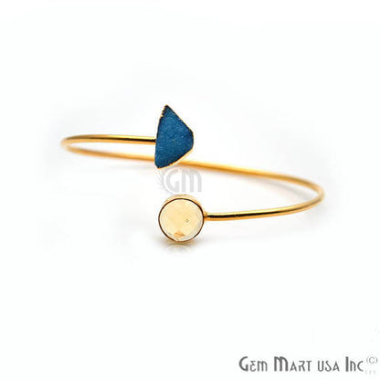 Gemstone With Druzy Gold Edged Adjustable Stacking Bangle Bracelet