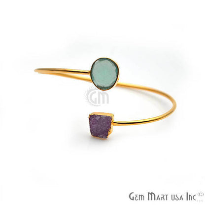 Gold Electroplated Adjustable Gemstone with Druzy Stacking Bangle Bracelet - GemMartUSA