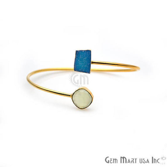 Gold Electroplated Adjustable Gemstone with Druzy Stacking Bangle Bracelet - GemMartUSA