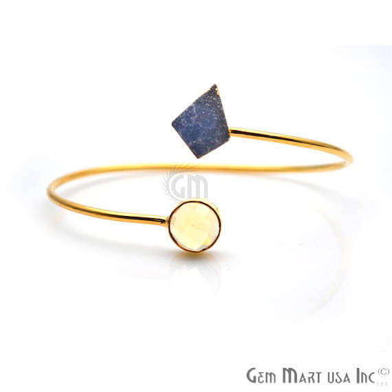 Gold Electroplated Adjustable Gemstone with Druzy Stacking Bangle Bracelet - GemMartUSA