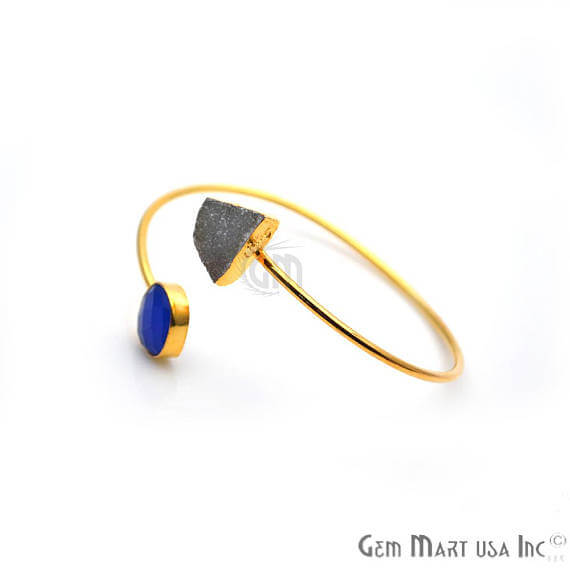 Gold Electroplated Adjustable Gemstone with Druzy Stacking Bangle Bracelet - GemMartUSA