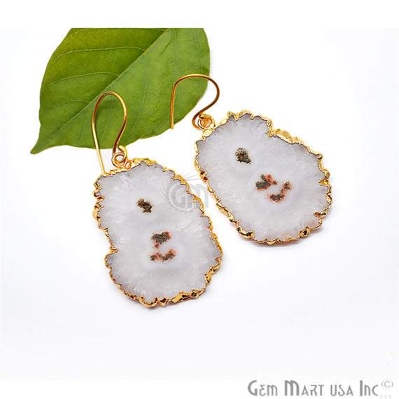 Solar Druzy Dangle Earrings, 22k Gold Electroplated Hook Earrings (DZER-12508) - GemMartUSA (755039273007)