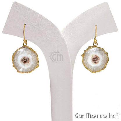 White Solar Druzy Organic Shape Gold Electroplated 27x22mm Dangle Hook Earring - GemMartUSA